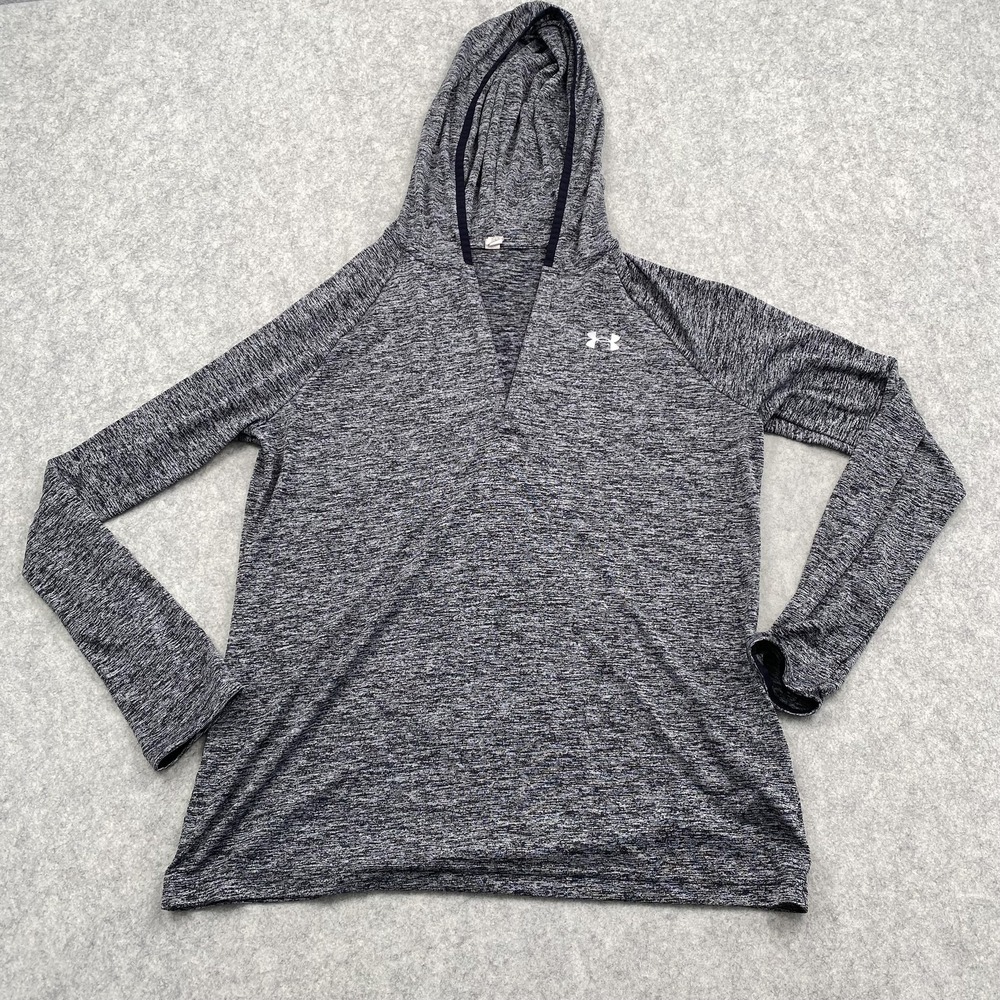 Under Armour Hoodie Mens Large Gray HeatGear V Neck Lightweight Running Pullover